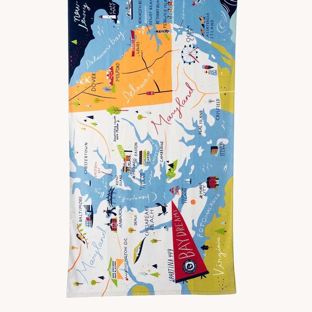 Spartina 449 Maryland Cream, Brown and Light Blue Beach Towel Tagged